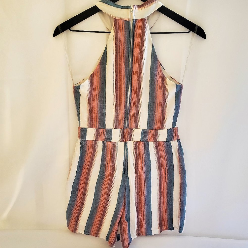 Crystal Sky White and Multi Colored Stripped Halter Back Zip-Up Romper Size S - Picture 8 of 16